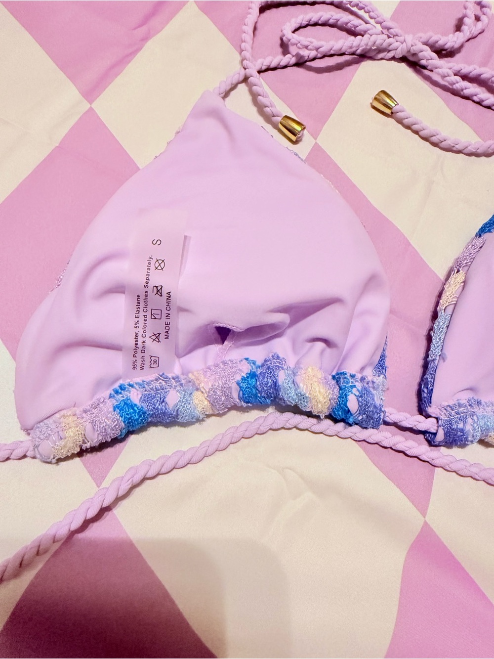 Lavender Multicolor Zigzag Crochet Bikini Set Size Small - Picture 7 of 9